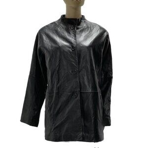 STONE MOUNTAIN Womens Black Leather Button-Up Jacket Size M